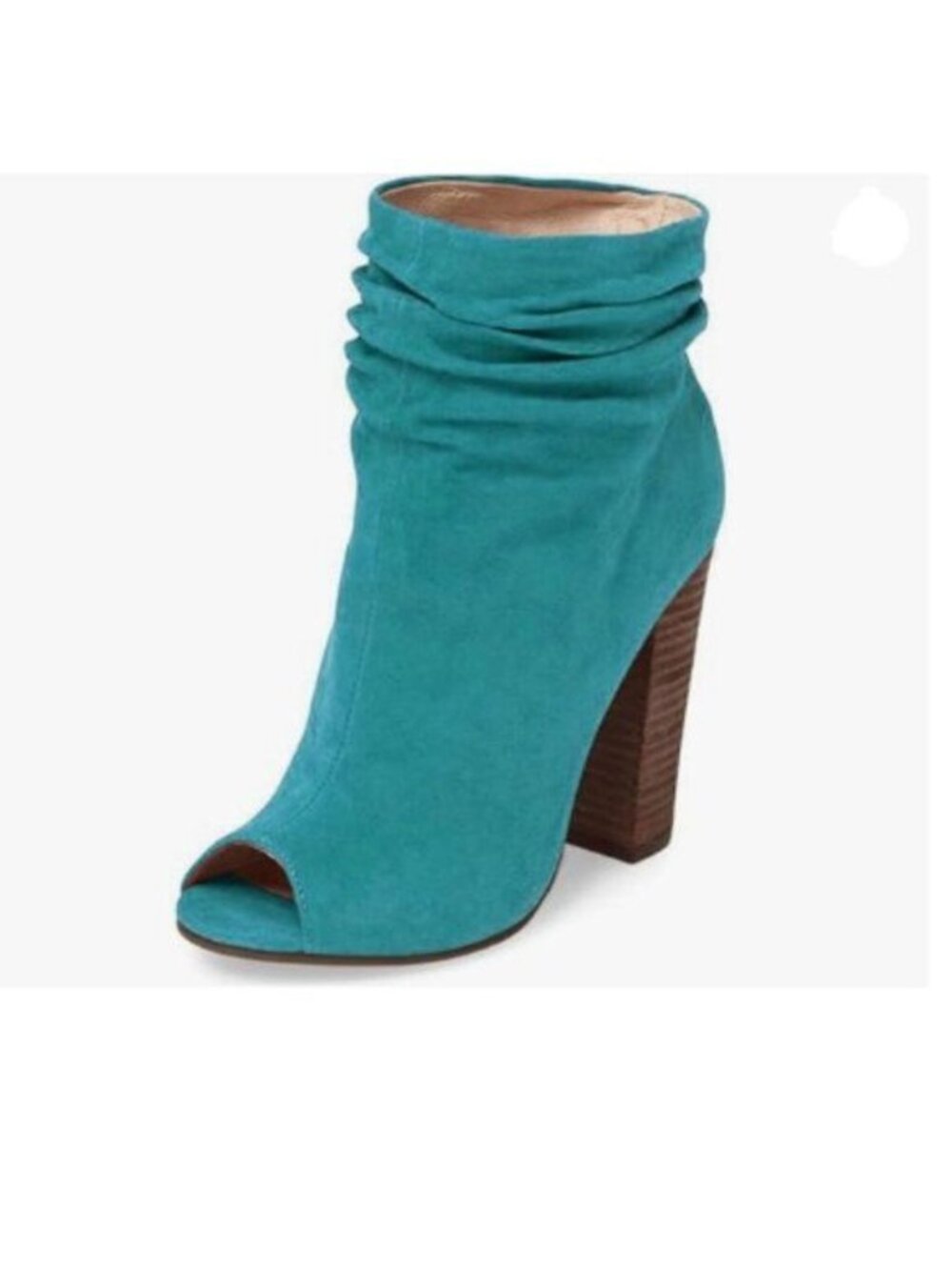 FSJ Turquoise Stylish Peep Toe Slouch Ankle Boots Chunky Stacked Heels Shoes